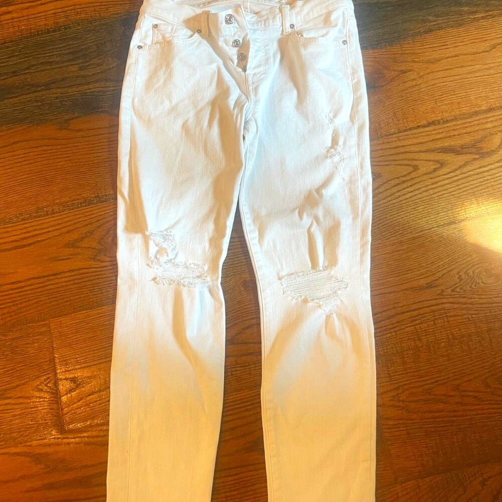 7 For All Mankind, White skinny jeans with rips, Like New, RN115561